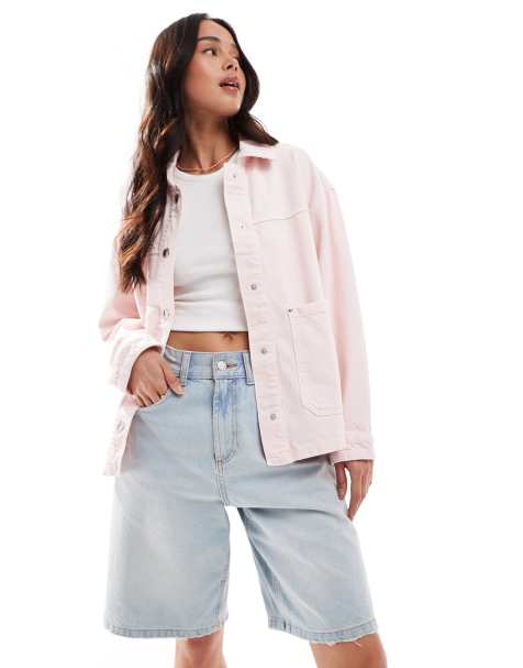 Stradivarius - Giacca in denim oversize rosa confetto - view 1