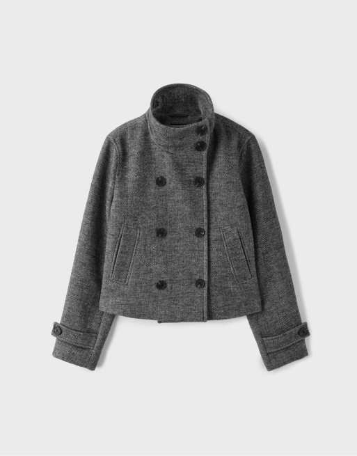 Stradivarius giacca in misto lana con collo alto grigio scuro, 6 di 7