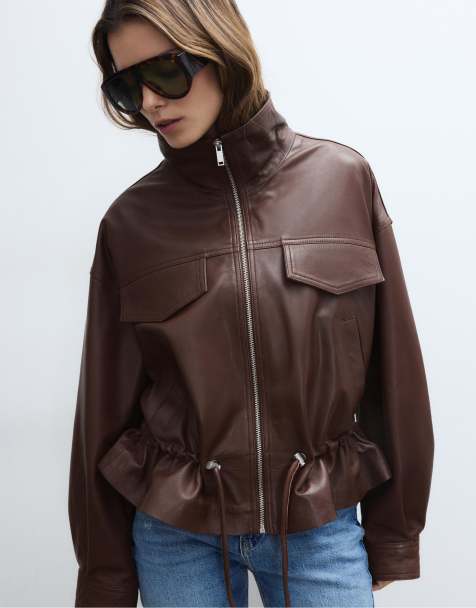Stradivarius - Giacca in pelle marrone con tasche regolabile - view 1