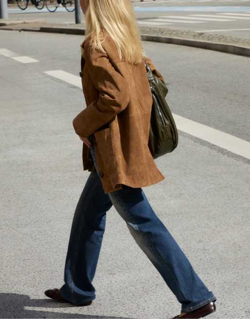 Stradivarius - Giacca marrone 100% pelle con tasche, 3 di 4