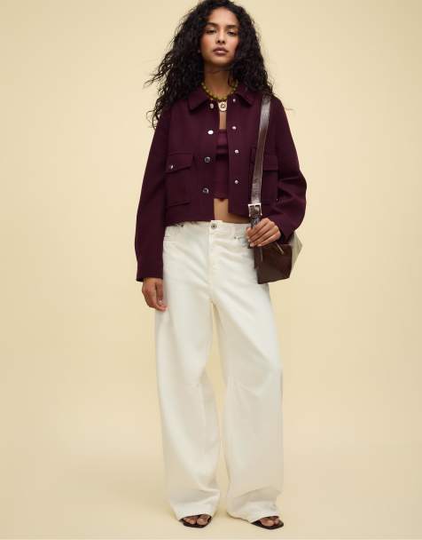 Stradivarius - Giacca morbida taglio corto bordeaux - view 1