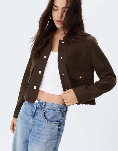 Stradivarius - Giacca morbida taglio corto marrone - view 1