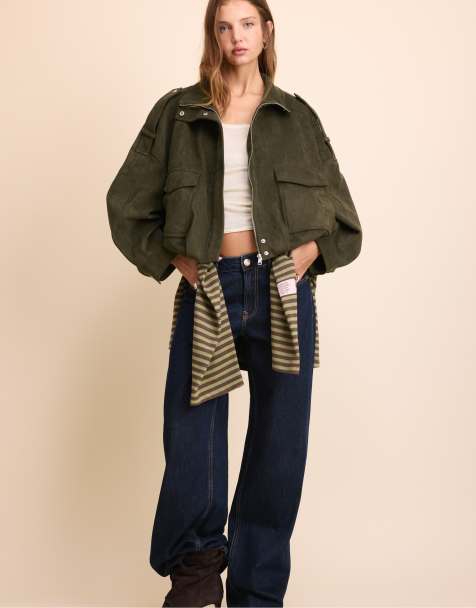 Stradivarius giacca oversize in finto camoscio color kaki - view 1