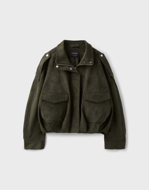 Stradivarius giacca oversize in finto camoscio color kaki