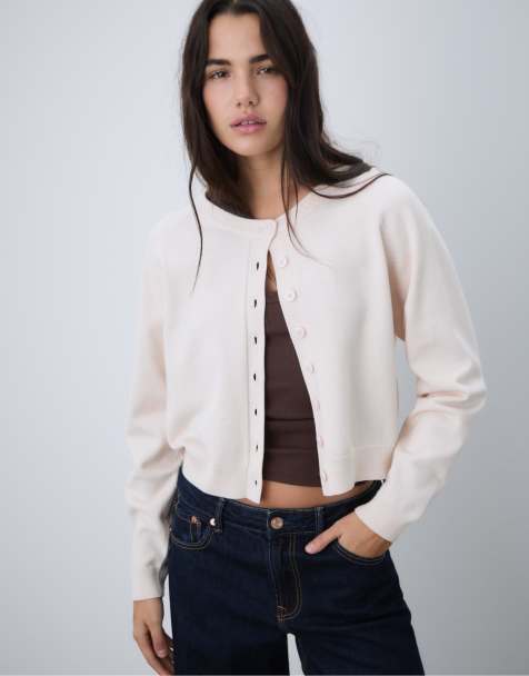 Stradivarius - Gilet boutonné en maille à manches raglan - Taupe - view 1