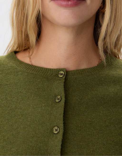 Stradivarius - Gilet boutonné en maille douce - Vert olive, 3 de 4