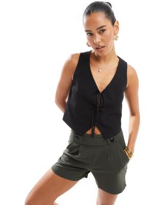 Stradivarius - Gilet de costume noué à détail noeud - Noir