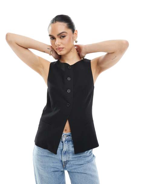 Stradivarius - Gilet de tailleur à encolure ronde - Noir - view 1