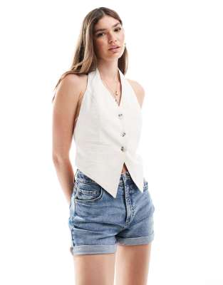 Stradivarius - Gilet de tailleur imitation lin à nouer - Taupe-Neutral