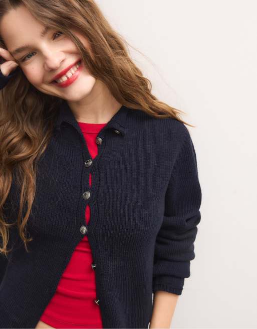 Stradivarius - Gilet en maille à col montant - Bleu foncé, 2 de 4