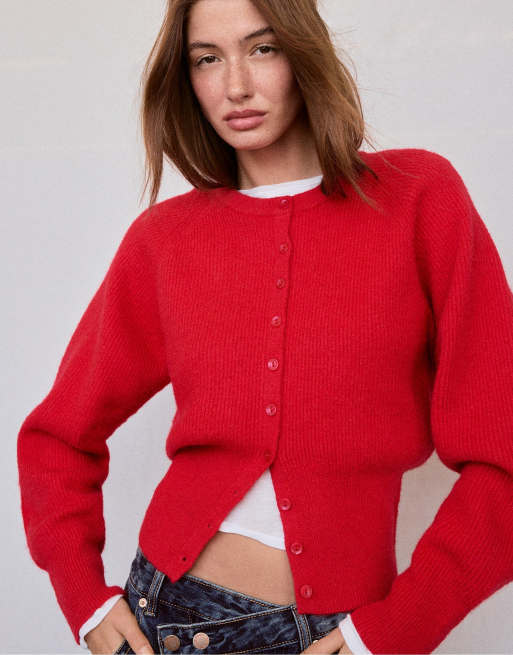 Stradivarius gilet en maille à manches raglan rouge, 2 de 7