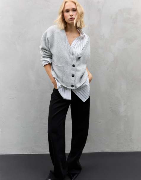 Stradivarius - Gilet en maille avec col à superposition - Gris chiné - view 1