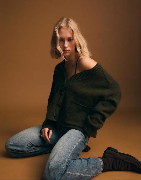 Stradivarius - Gilet en maille avec col à superposition - Vert - view 1