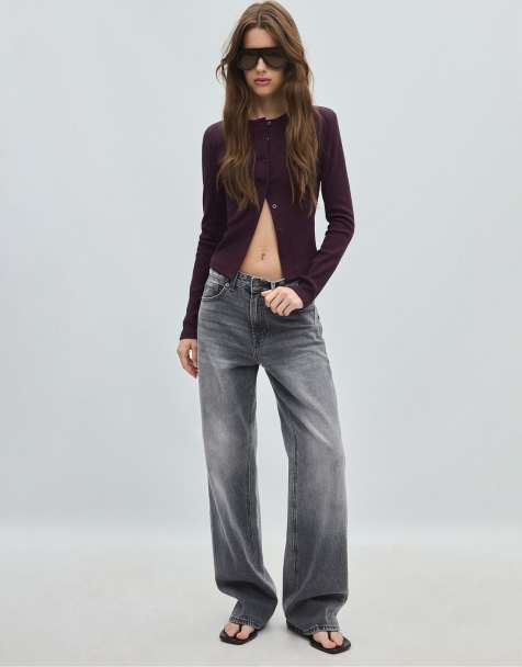 Stradivarius gilet en maille avec épaulettes en aubergine - view 1