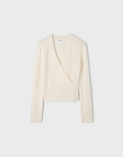 Stradivarius gilet en maille cache-cœur boutonné écru, 6 de 7