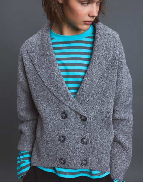 Stradivarius gilet en maille croisé à revers gris foncé - view 1