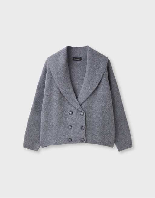 Stradivarius gilet en maille croisé à revers gris foncé, 6 de 7