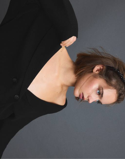 Stradivarius gilet en maille croisé à revers noir, 4 de 7