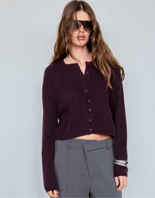 Stradivarius gilet en maille doux au toucher à boutons violet, 2 de 7