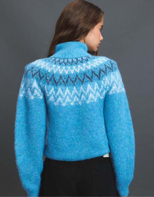 Stradivarius gilet en maille jacquard turquoise, 4 de 7