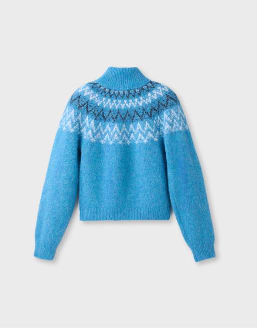 Stradivarius gilet en maille jacquard turquoise, 7 de 7