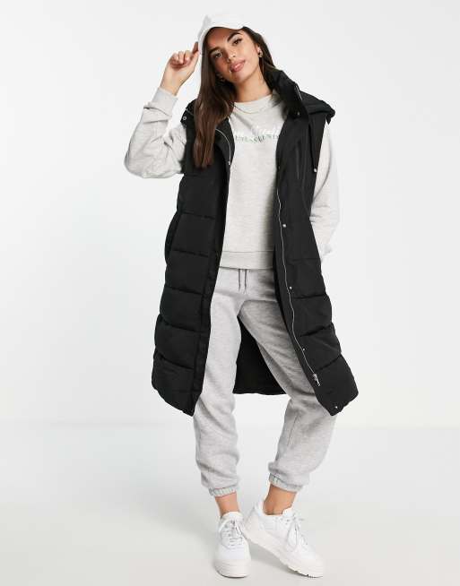 Stradivarius - Gilet imbottito taglio lungo nero 