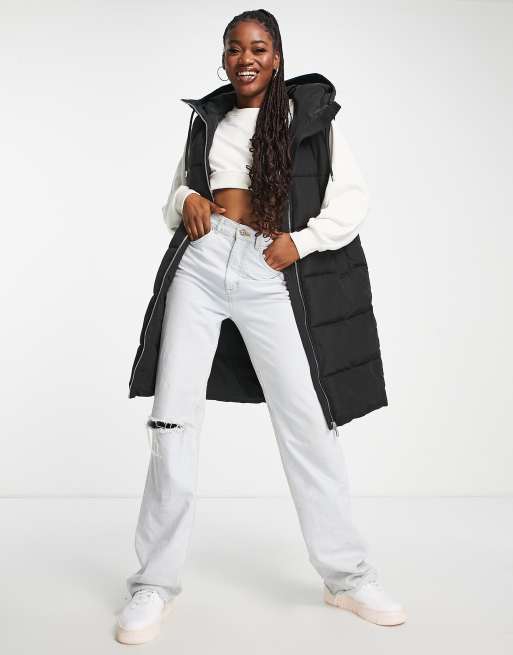 Stradivarius - Gilet imbottito taglio lungo nero 