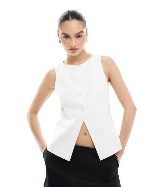 Stradivarius - Gilet met lange pasvorm en ronde hals in wit