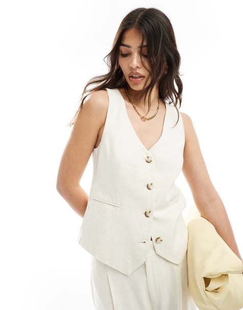 Stradivarius - Gilet met linnenlook in wit - view 1