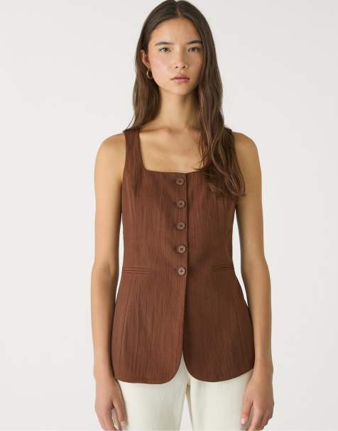 Stradivarius - Gilet met textuur in bruin - view 1