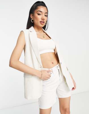 Stradivarius - Gilet oversize in lino colore naturale 