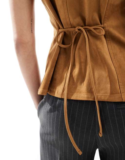Stradivarius - Gilet van imitatiesuède in lichtbruin, 4 van 4