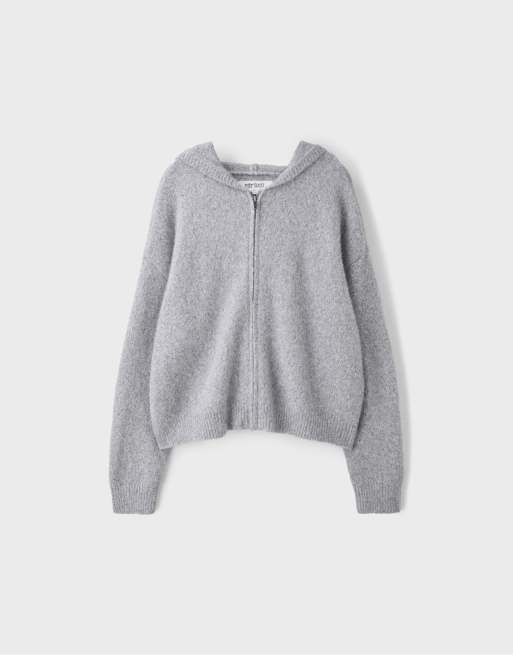 Stradivarius gilet zippé à capuche en maille gris chiné, 6 de 7