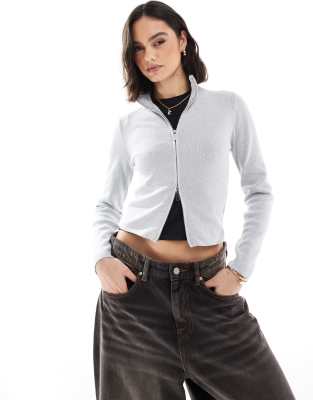 Stradivarius - Gilet zippé en maille - Gris - view 1