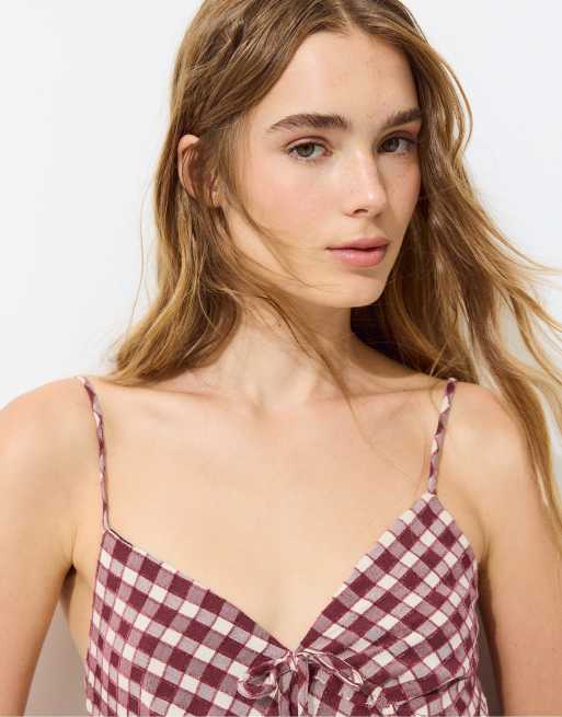 Stradivarius Gingham midi dress in purple, 2 of 7