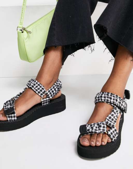 Stradivarius gingham strap sandal in black ASOS