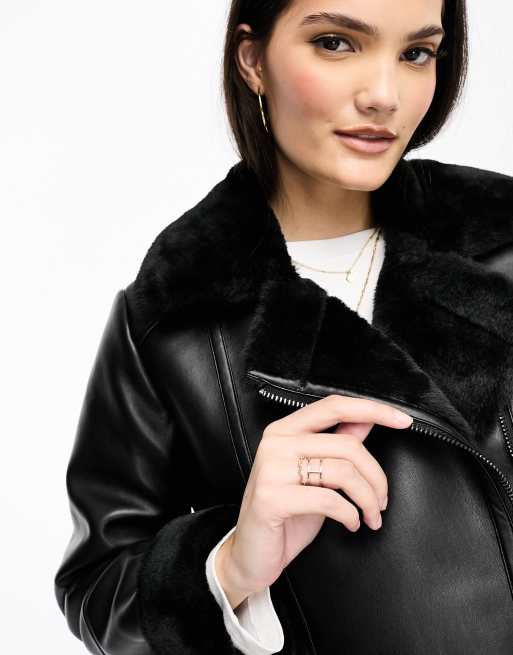 Stradivarius Giubbotto stile aviatore in similpelle PU nero con