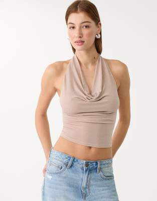 Stradivarius glitter halter top in dusty rose - view 1