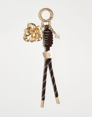 Stradivarius Gold Detail Flower Bag Charm In Brown