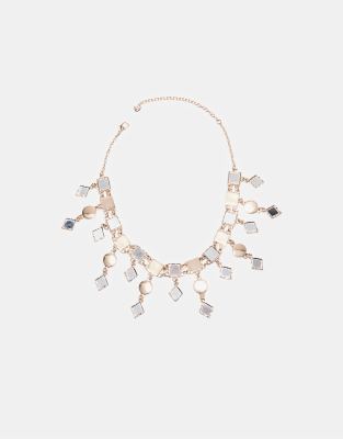 Stradivarius - Goldfarbene Choker-Halskette mit Anhängern in Kristallglas-Optik-Gelb