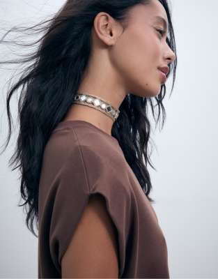 Stradivarius - Goldfarbene Mini-Choker-Kette mit Spiegel-Elementen-Gelb