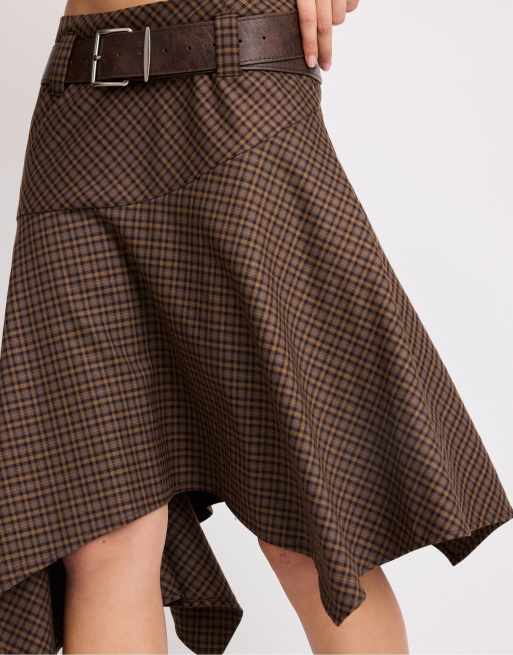 Stradivarius gonna a quadri con cintura beige, 4 di 7