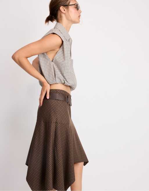 Stradivarius gonna a quadri con cintura beige, 6 di 7