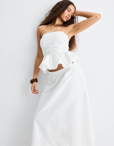 Stradivarius - Gonna a strati in popeline bianca - view 1