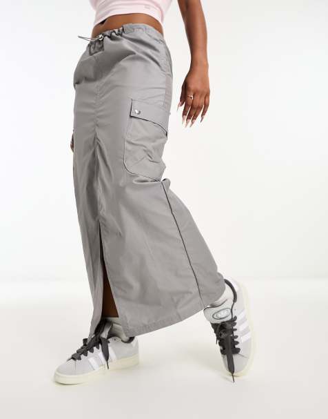 Stradivarius - Gonna lunga stile cargo color grigio chiaro - view 1