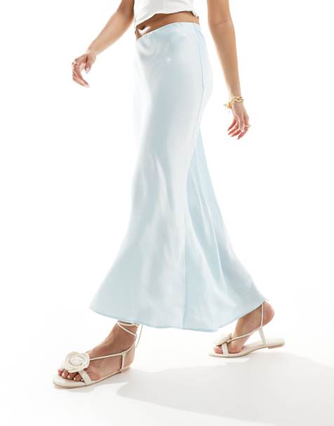 Stradivarius - Gonna midi asimmetrica in raso blu - view 1