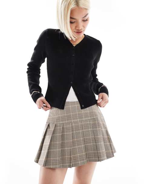 Stradivarius - Gonna pantalone corta a pieghe beige a quadri - view 1