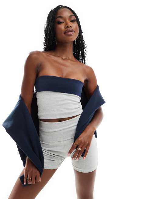 Stradivarius – Grå bandeau-topp i vändbar design, del av set