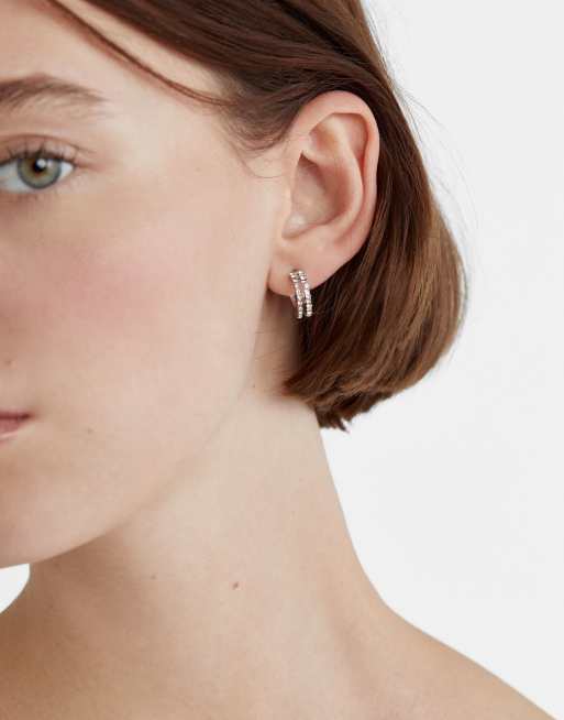 Stradivarius – Grå creoler örhängen med strass och pärla, 9-pack, 3 av 4