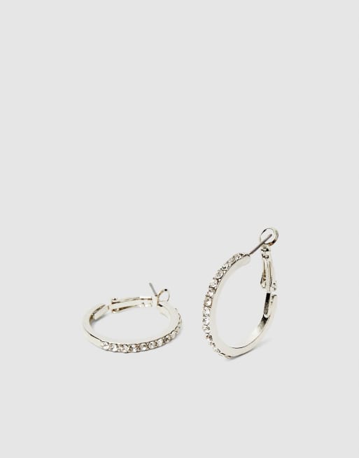 Stradivarius – Grå creoler örhängen med strass och pärla, 9-pack, 4 av 4